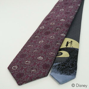 ネクタイ DISNEY ディズニー ナイトメアー・ビフォアクリスマス ジャック柄ネイビー、ワインブランド キャラクター誕生日 お祝い 結婚式 クリスマス 入学 入社 就職 プレゼント ギフトおし