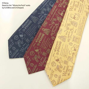 ネクタイ DISNEY ディズニー くまのプーさん カリグラフィー柄 黄、赤、紺ブランド キャラクター誕生日 お祝い 結婚式 クリスマス 入学 入社 就職 プレゼント ギフトおしゃれ かわいい スーツ