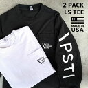 PACIFIC STANDARD TIME /LOGO LS 2PACK TEE - 2枚組 / PST / ロンT 長袖Tシャツ / カラー組み換え可 LA LOS ANGELES APPAREL ロサンゼルスアパレル MADE IN USA ロスアパ ホワイト ブラック 厚手 袖プリント パックT