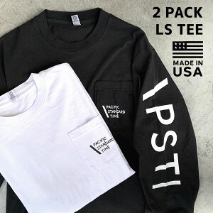 PACIFIC STANDARD TIME /LOGO LS 2PACK TEE - 2���g / PST / ����T ����T�V���c / �J���[�g�݊����� / �����Y �p�b�NT LA LOS ANGELES APPAREL ���T���[���X�A�p���� MADE IN USA ���X�A�p �z���C�g �u���b�N ���� ���v��