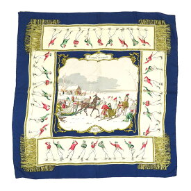 エルメス カレ 90 LES PLAISIRS DU FROID 氷上の喜び ユニセックス アイボリー ネイビー HERMES 【中古】 【アパレル・小物】