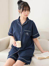【期間限定10%OFFタイムSALE 4/17 09:59迄】[とにかくさらっと涼しい]綿100％ワンポイント前開きサッカー半袖パジャマ