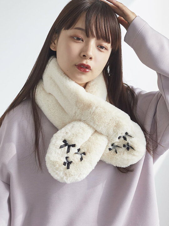 楽天市場】リボン付きフェイクファーティペット95cm レディース 防寒  