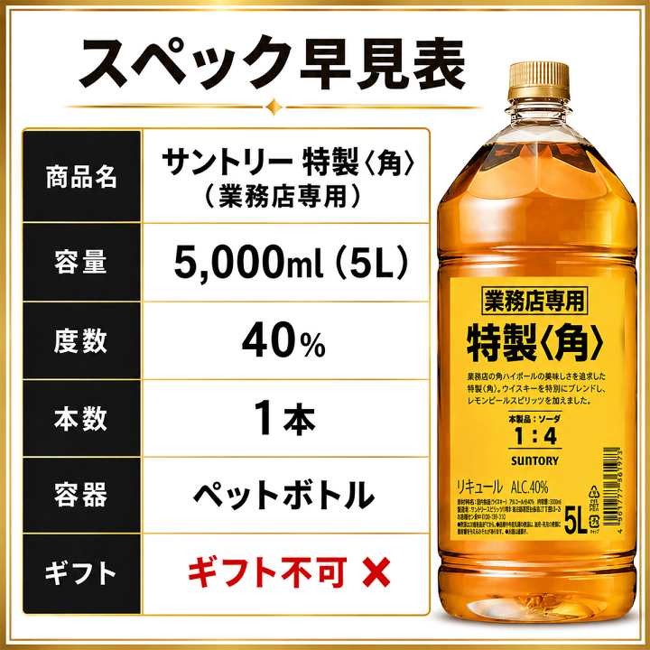 楽天市場】角瓶 5L 1本 500円オフクーポン 送料無料 サントリー 特製
