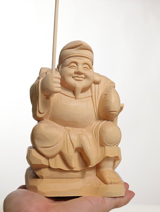 楽天市場】【総高31cm】恵比寿 木彫り 置物 一刀彫 / 材料：桧（縁起物 