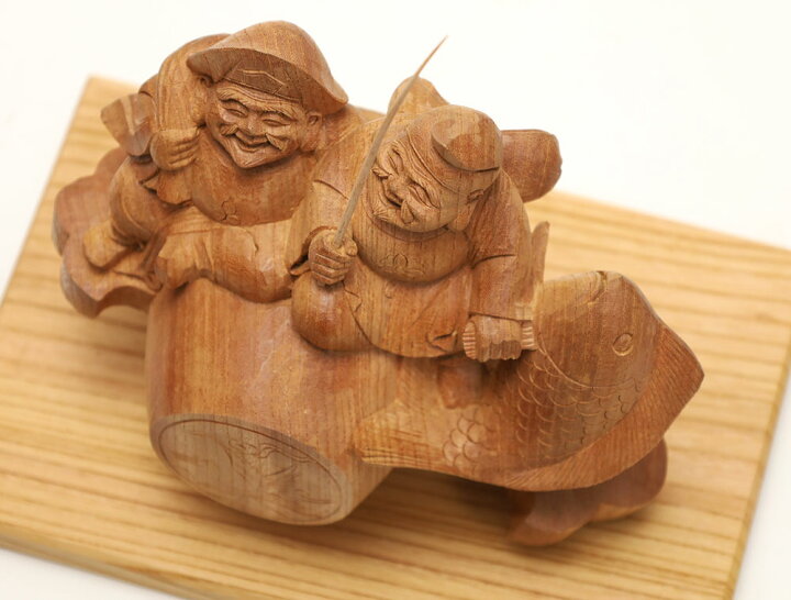 楽天市場】恵比寿大黒様 木彫り 置物 一刀彫 / 素材：欅(木彫 縁起物 