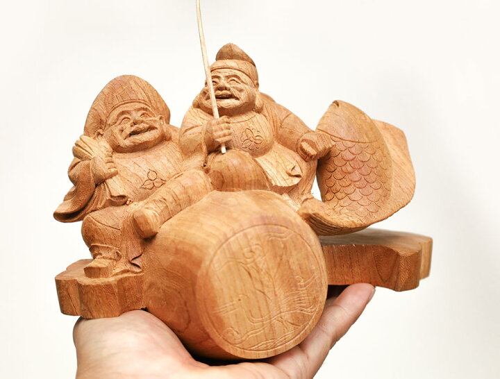 楽天市場】恵比寿大黒様 木彫り 置物 一刀彫 / 素材：欅(木彫 縁起物 