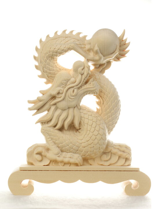 楽天市場 総高17cm 木彫り 龍 置物 縁起物 一刀彫 素材 桧 竜 木彫龍 架空の動物 津山銘木有馬店