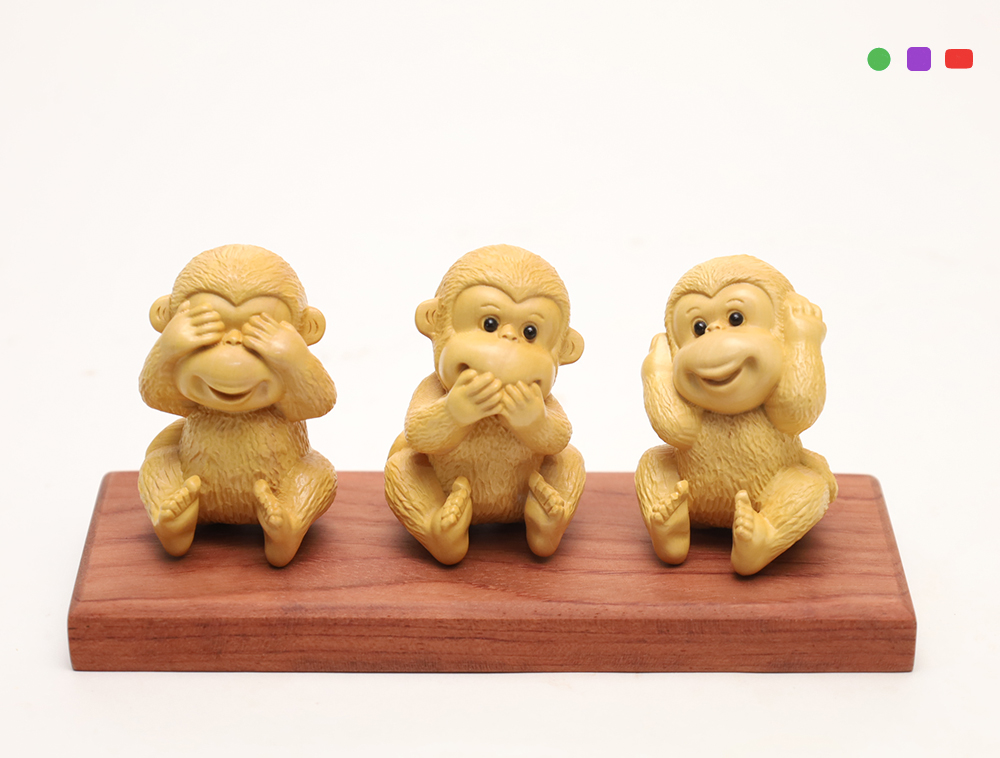 木彫り 三猿〜<BR>一刀彫 素材：柘植 - インテリア・寝具・収納