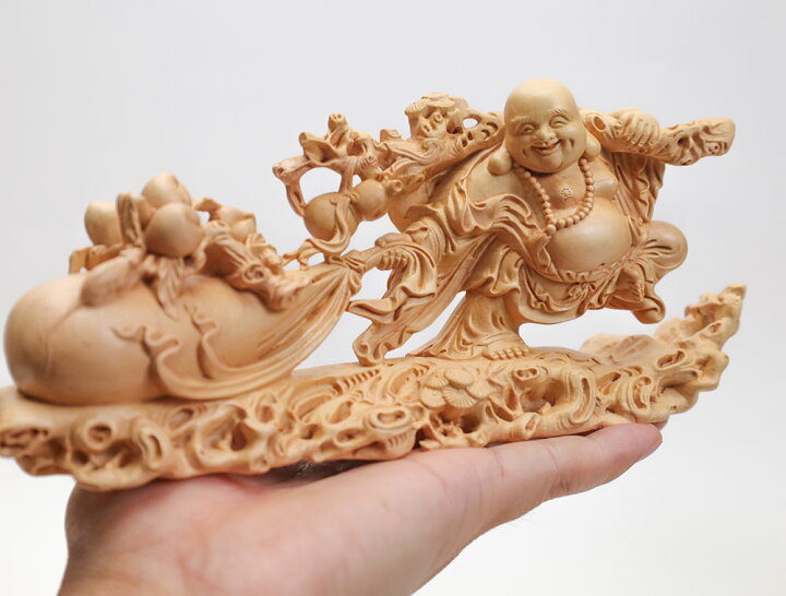楽天市場】【横幅21cm】布袋様 木彫り 置物 一刀彫 / 素材：柘植 