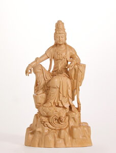 【総高17cm】観音様 木彫り 仏像 一刀彫 / 素材:柘植(置物)~