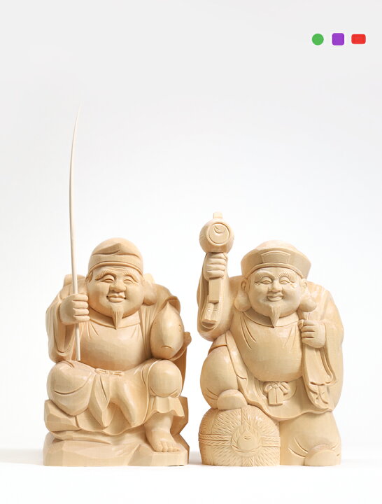 楽天市場】【総高21cm】恵比寿大黒木彫り 置物 一刀彫 / 材料：桧 