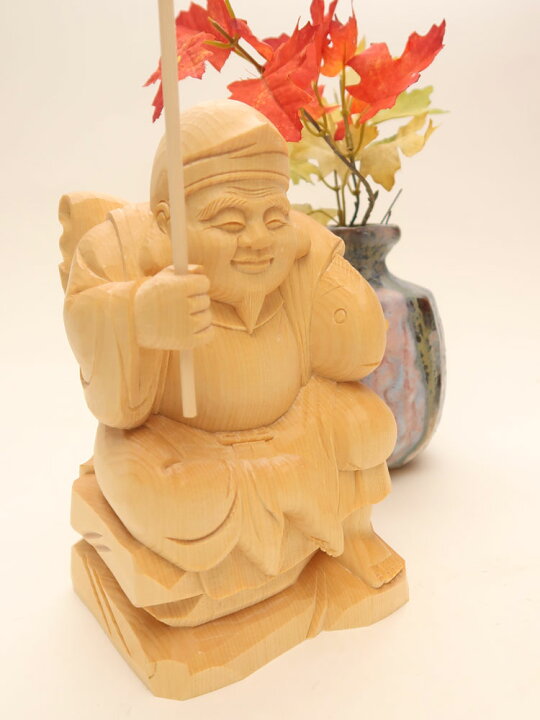 楽天市場】【総高31cm】恵比寿 木彫り 置物 一刀彫 / 材料：桧（縁起物 