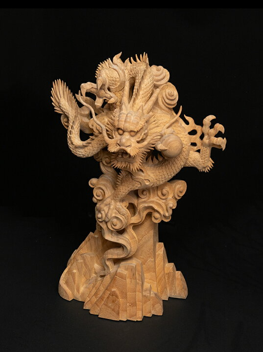 楽天市場】龍 木彫り 置物 一刀彫 / 素材：楠（木彫,竜,縁起物,木 