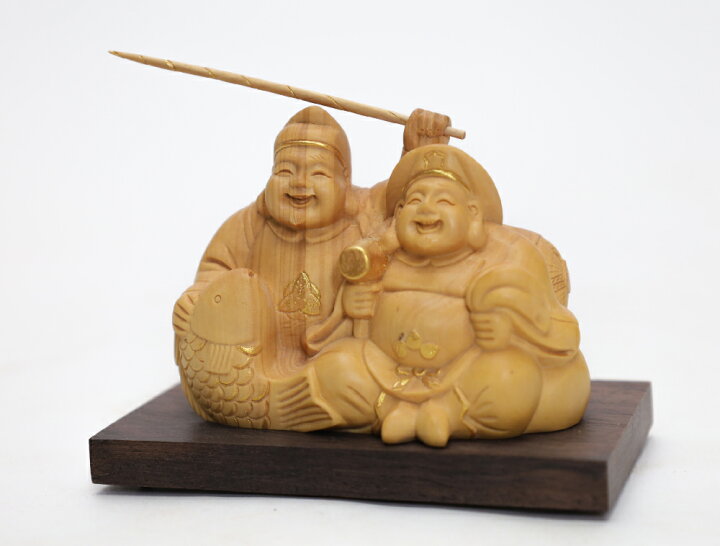 楽天市場】【横幅8cm】恵比寿大黒 木彫り 置物 一刀彫 / 素材：柘植 