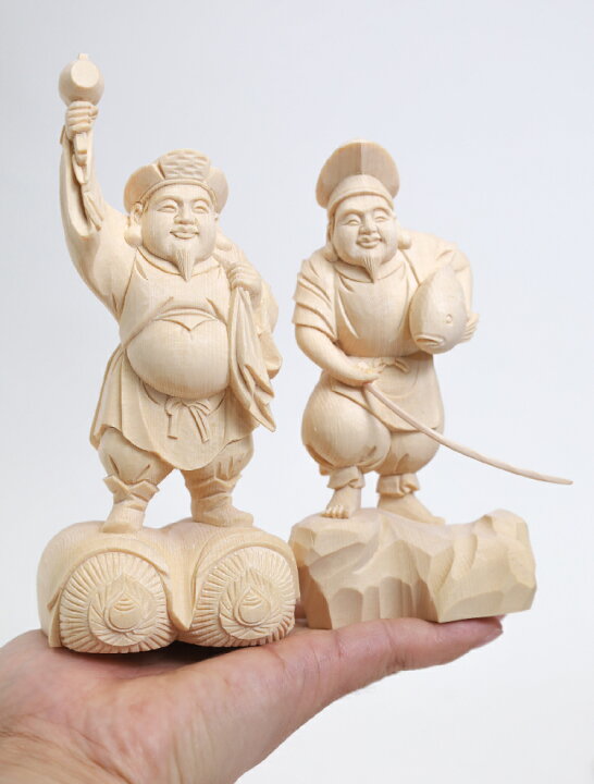 楽天市場】【総高17cm】恵比寿大黒 木彫り 福の神 縁起物一刀彫 / 材料 