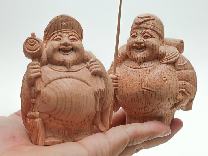 楽天市場】【総高12cm】恵比寿大黒 木彫り 福の神 縁起物一刀彫 / 材料 