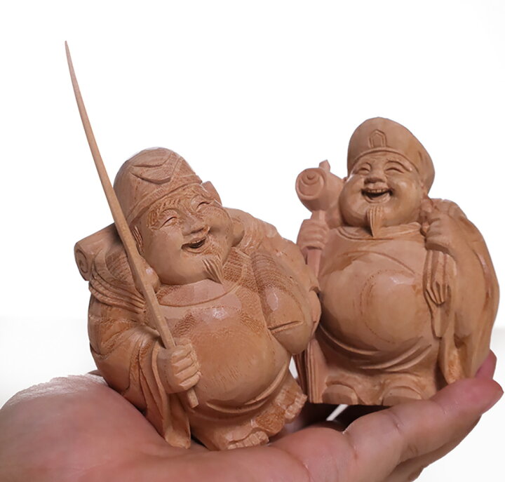 楽天市場】【総高13cm】恵比寿大黒 木彫り 福の神 縁起物一刀彫 / 材料 