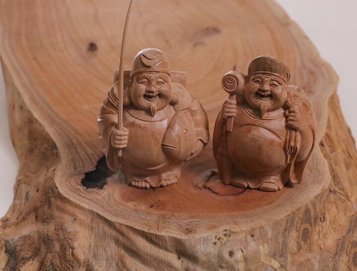 楽天市場】【総高13cm】恵比寿大黒 木彫り 福の神 縁起物一刀彫 / 材料 