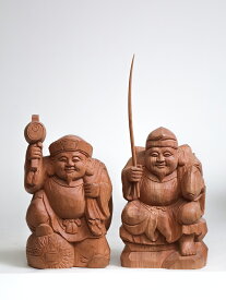 恵比寿大黒 木彫り一刀彫 / 素材：けやき（置物 木彫 縁起物）~