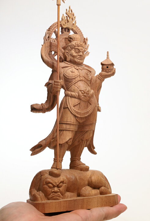 楽天市場】【総高27cm】毘沙門天 木彫り 仏像 置物 『仕様：無垢 