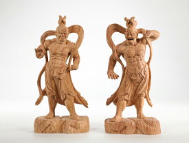 【総高22cm】金剛力士像（仁王） 木彫り 仏像 縁起物 『一刀彫 / 素材：欅』