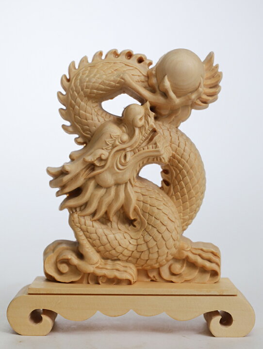 楽天市場】【総高17cm】木彫り 龍 置物 縁起物 一刀彫 / 素材：桧（竜 