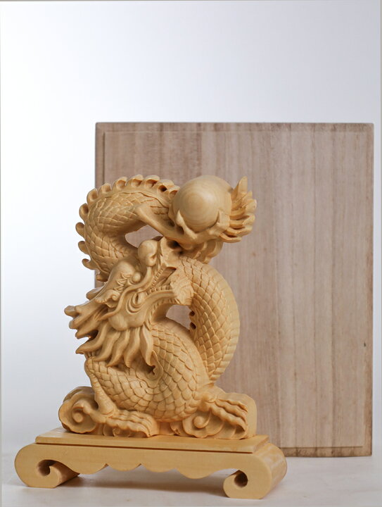 楽天市場】【総高17cm】木彫り 龍 置物 縁起物 一刀彫 / 素材：桧（竜 