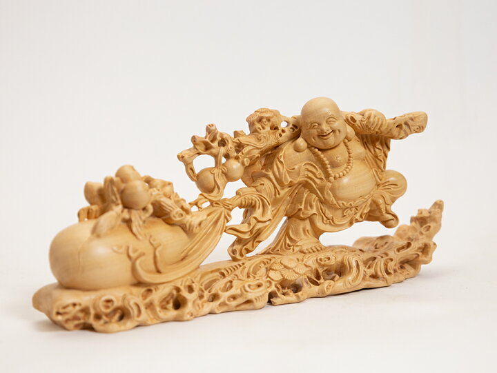 楽天市場】【横幅22cm】布袋様 木彫り 置物 一刀彫 / 素材：柘植 
