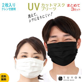 洗える マスク ツーヨン 送料無料 UVカット 立体 プリーツ抗ウイルスタイプ 2枚入り 耳が痛くならないフラットテープ まとめて3セットで5％off 肌荒れ防止 冬用 インナー