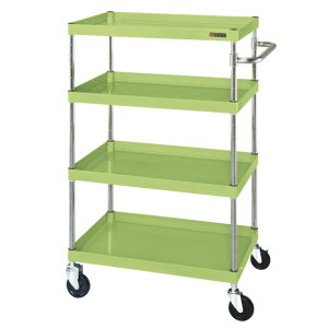 ※法人専用品※サカエ CSパールワゴン(中量タイプ/ナイロンウレタン車/4段/直進安定金具付) W1200×D600×H1200 グリーン CSP-12124YNU 1台【2506DFD_5】