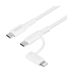 ���炩���^�t�Œf���ɋ��� PD60W�[�d�Ή� Type-C to Type-C Lightning 2in1�P�[�u�� �ϋ���10����ȏ� OWL-CBNCCL15-WH 1��