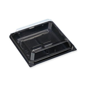 デンカポリマー 食品容器 嵌合フードパック 和菓子4個用 浅 黒 外寸:134×136×21+26/総高さ:42mm 004426027 50枚