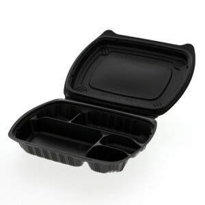 リスパック 食品容器 バイオデリカシェルBOX 80-1 RHDT301 黒 嵌合時外寸:248×201×高48mm/展開時外寸:248×402×高43mm 004450518 25枚