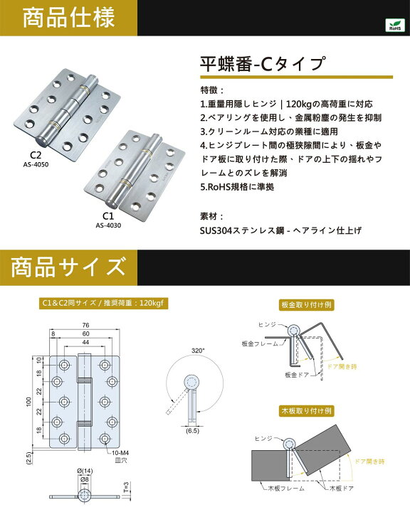 楽天市場】【888円割引商品】平蝶番 2個/4個セット ステンレス鋼 3種類 