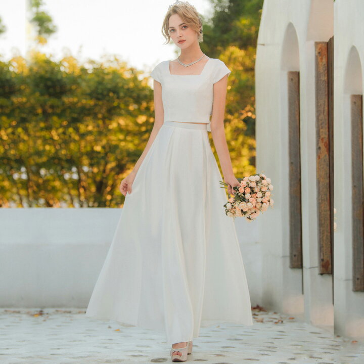 楽天市場】ロングドレス スクエアネック セパレート 黒 白 グレー 袖  