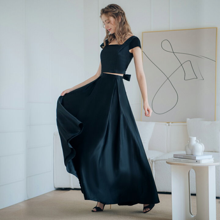 楽天市場】ロングドレス スクエアネック セパレート 黒 白 グレー 袖  