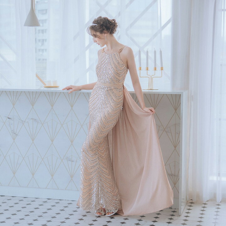 楽天市場】マーメイドロングドレス アプリコットベージュ  