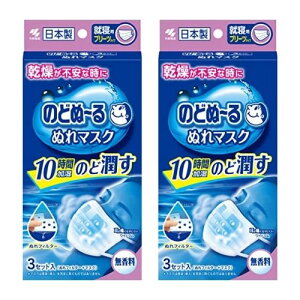 【外箱同封無 箱から出して発送 2箱計6セット】小林製薬 のどぬーる ぬれマスク 就寝用 プリーツタイプ 無香料 3セット入
