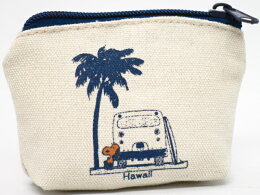 MoniHonoluluモニホノルル【ハワイ限定・Hawaii直輸入】日焼けスヌーピーポーチ・小銭入れスヌーピー×BUS×ナチュラル×ネイビー