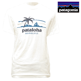 Patagonia パタゴニア【ハワイ限定・ Hawaii直輸入】M'S LEANING PALM LW COTTON T-SHIRT-HONOLULUTシャツ PATALOHA パタロハWHITE メンズ・ユニセックス サイズ：S-L