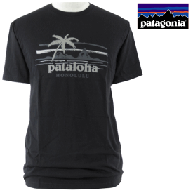 Patagonia パタゴニア【ハワイ限定・ Hawaii直輸入】M'S LEANING PALM LW COTTON T-SHIRT-HONOLULUTシャツ PATALOHA パタロハBLACK メンズ・ユニセックス サイズ：S-L