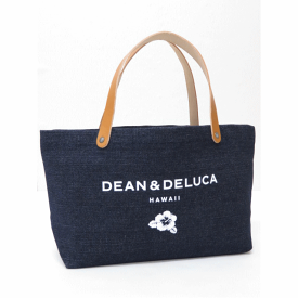 DEAN&DELUCA ディーンアンドデルーカ【ハワイ限定】【HAWAII直輸入】LEATHER HANDLE TOTEThe Ritz-Carlton Residence限定リッツカールトン限定レザーハンドル・スモールトート・SサイズDenim(Navy)×White