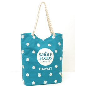 Whole Foods Market【ホールフーズマーケット】【ハワイ限定】【HAWAII直輸入】トートバッグ・エコバッグ・ショッピングバッグTAG ALOHA CO・Teal×White【返品交換不可】