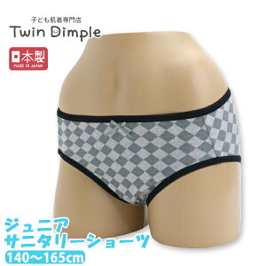 【日本製】アーガイル柄ウィング対応サニタリー 140/150/160/165 ジュニア 生理パンツ 女の子 防水布付 サニタリーショーツ ジュニア メール便 OK