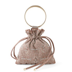 リングハンドル刺繍巾着バッグ パーティーバッグ 結婚式 バッグ レディース 秋冬 お呼ばれ/パーティ/リボン/オーガンジー/キラキラ/ビーズ/2WAY