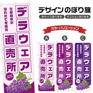 のぼり旗 デラウェア 直売所 | ぶどう ブドウ 葡萄 フルーツ 果物 農家 のぼり | 四方三巻縫製 F24-6393B