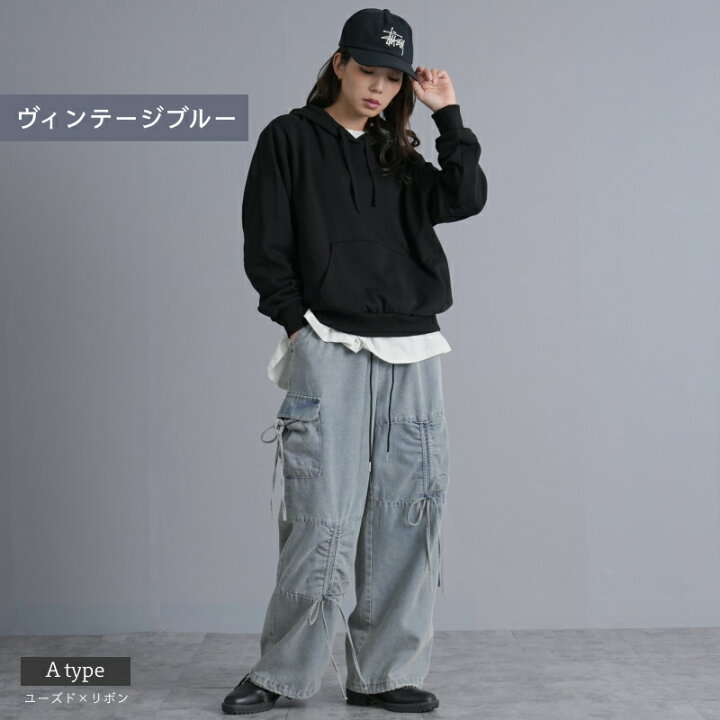 楽天市場】2typeから選べる リボン付 デニムパンツ | カーゴパンツ 