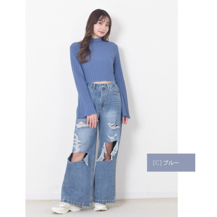 楽天市場】スラブデニム 破れ加工 ワイド ストレート デニム パンツ 