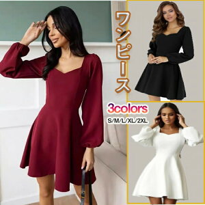 ワンピースレディース ミニドレス Aライン フリル パフスリーブ チュニック シャーリング 着?せ 薄手 柔らかい キャミワンピ ファッション かわいい S-2XL ドレス 軽量 体型カバー